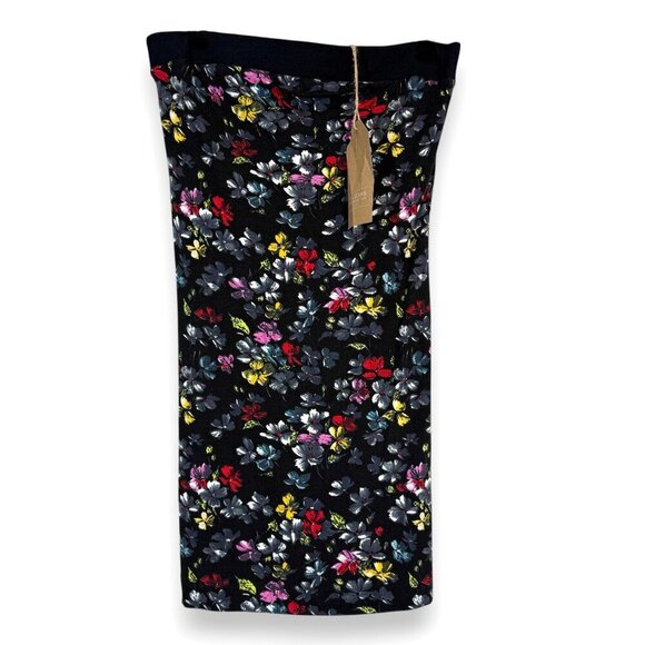 French Connection Y2K Strapless Tube Top Dress Black Jersey Floral Medium - Picture 1 of 9